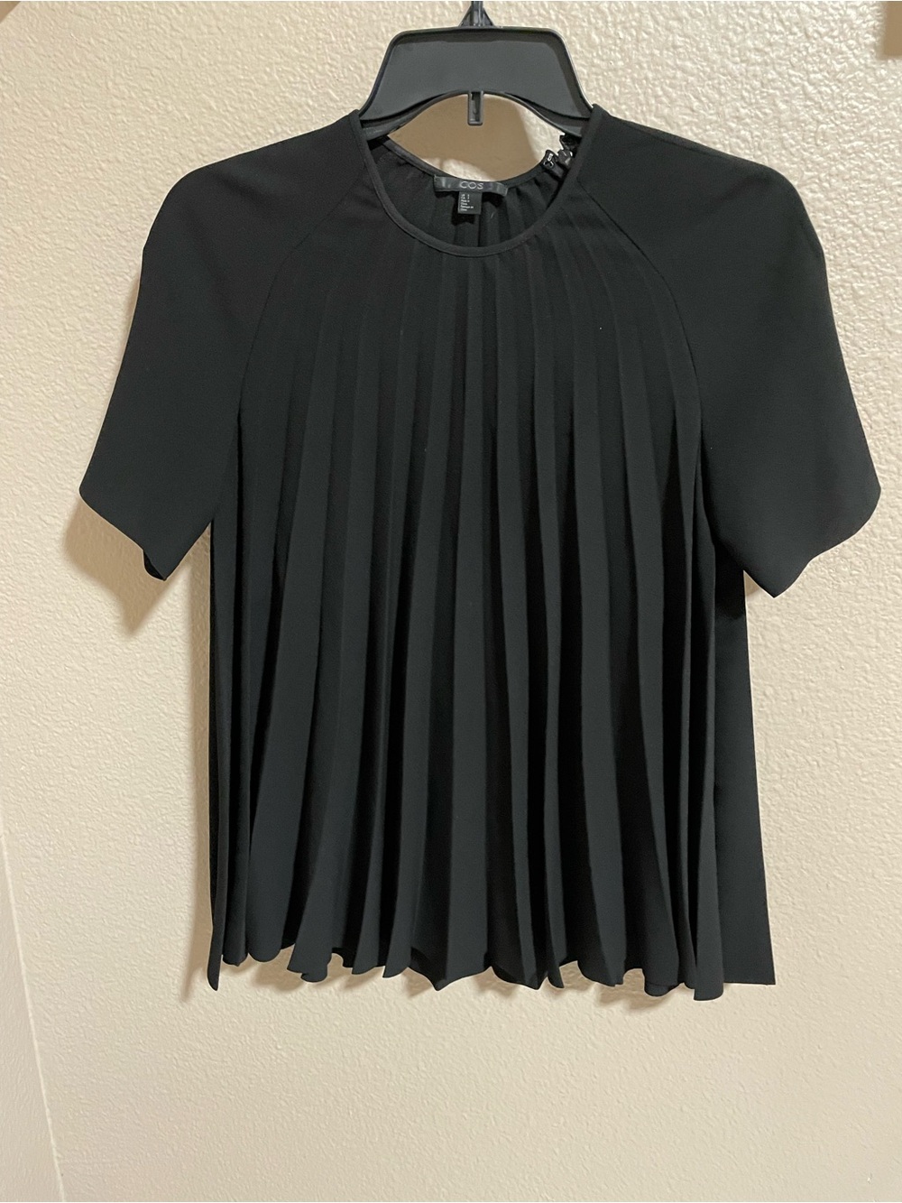 COS Black Pleated Short-Sleeve Blouse